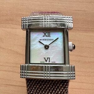 Vintage Burberry Nova Check Square Ladies Watch- canvas and leather strap BU4514